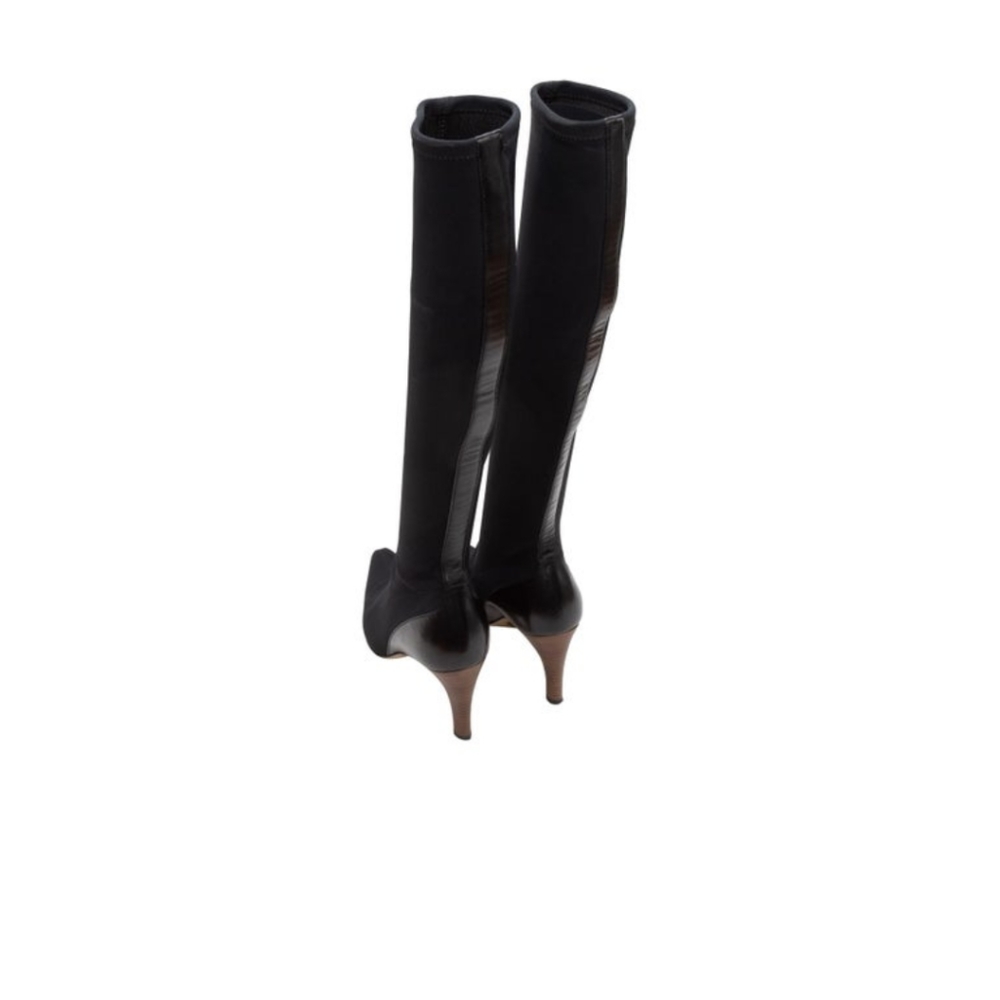 🖤 EUC Gucci Brand Ladies Neoprene/Leather Knee High Pointed Toe Heeled Boots, 9 - Picture 3 of 7